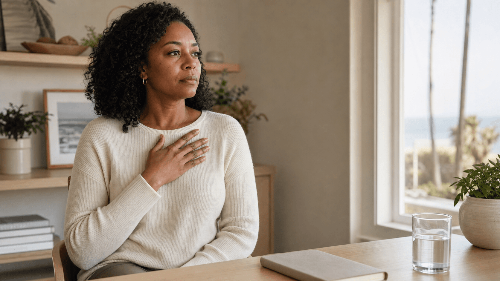 Woman reflecting on breast implant illness symptoms and treatment decisions